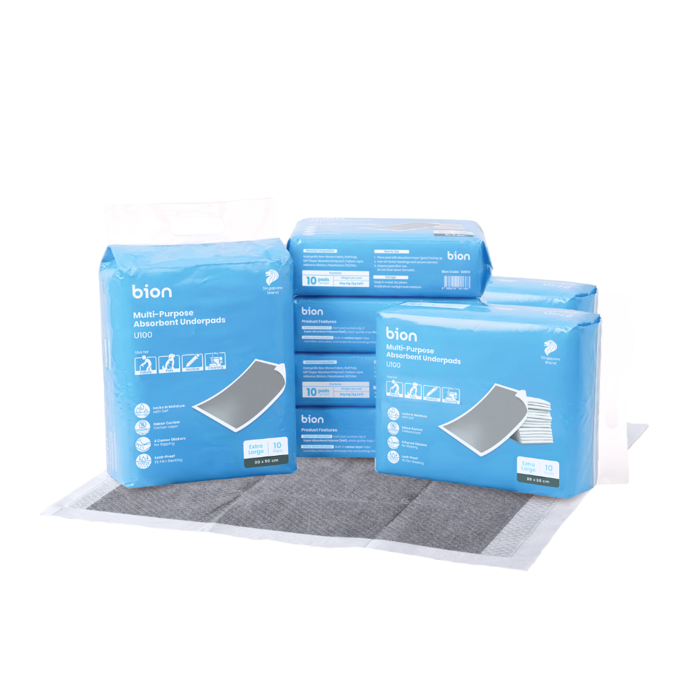 Bion multi-purpose absorbent pads with packaging on a white background