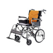 A Bion Postur Pushchair S310 wheelchair with orange and black color scheme, showing side view with detachable footrest and flip-up armrests.