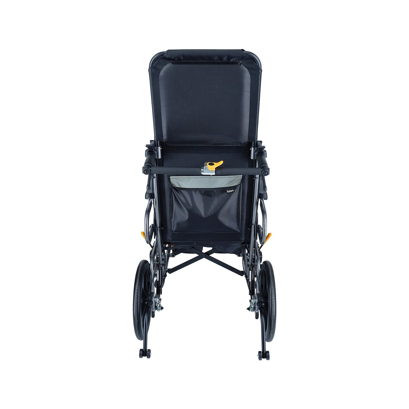 Gray recliner wheelchair with reclining and tilt in space backrest on a white background back