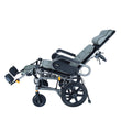 Reclining tilt in space wheelchair with adjustable backrest on a white background