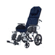 Blue Bion Recliner Pushchair G910 with elevated legrests and a detachable seat/back cover, designed for individuals with limited mobility.