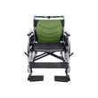 Heavy Duty Wheelchair with green seat cover that supports up to 150kg  on a white background. Front