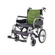Singapore heavy duty wheelchair supports users up to 130 kg with green seat cover on a white background