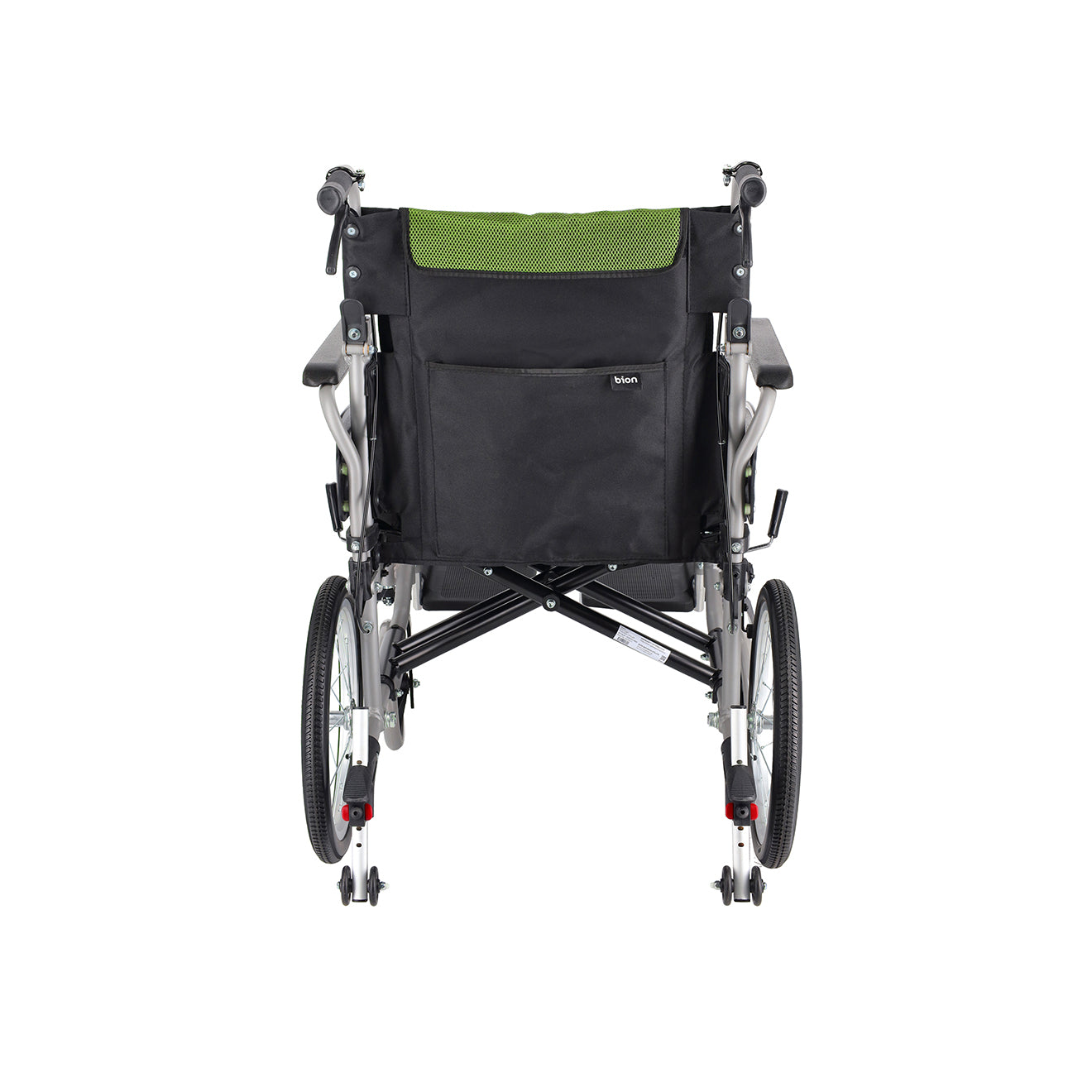 Singapore heavy duty wheelchair supports users up to 130 kg with green seat cover on a white background back